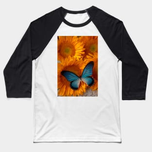 Big Blue Butterfly On Sunflowers Baseball T-Shirt